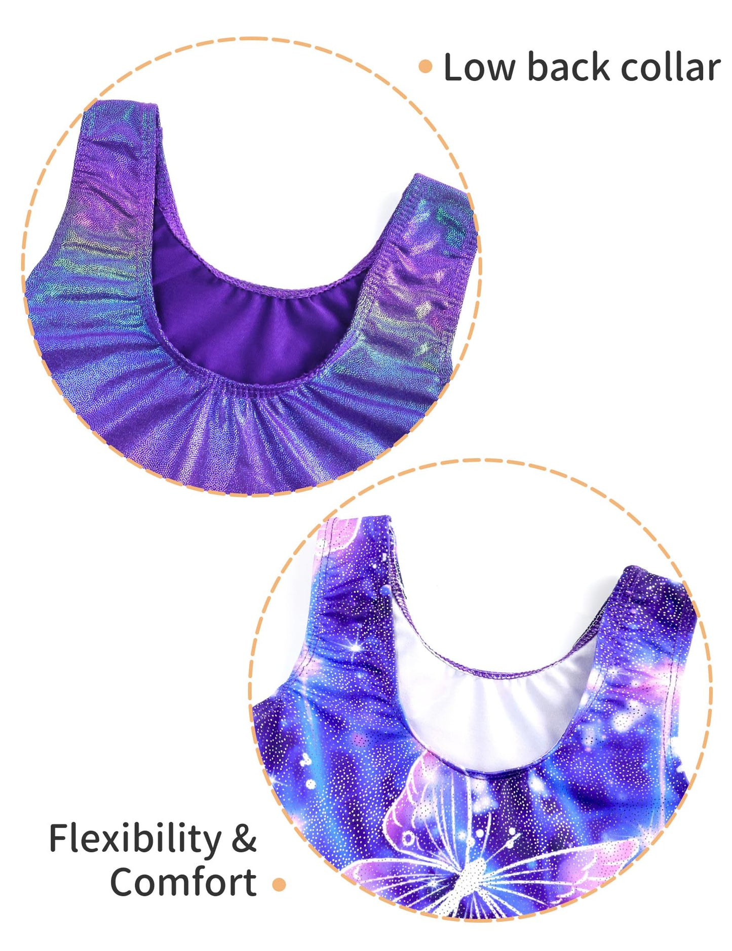Nokecina Leotard for Girls Gymnastics 2 Packs Size 3t 4t Shiny Purple Butterfly Kids Tumbling Bodysuits