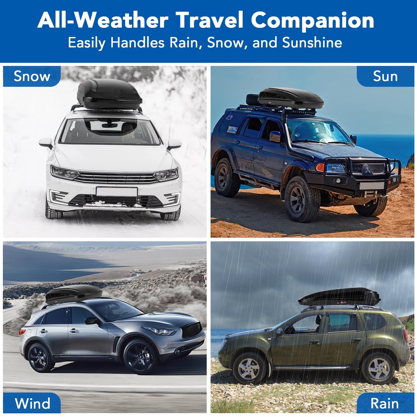 GarveeTech 70 Inch Rooftop Cargo Box Carrier, 17.7 Cubic Ft. Hard Shell Roof Rack Cargo Carrier with Security Keys, 165 Lbs Capacity Waterproof Rooftop Storage Box, Dual Side Opening