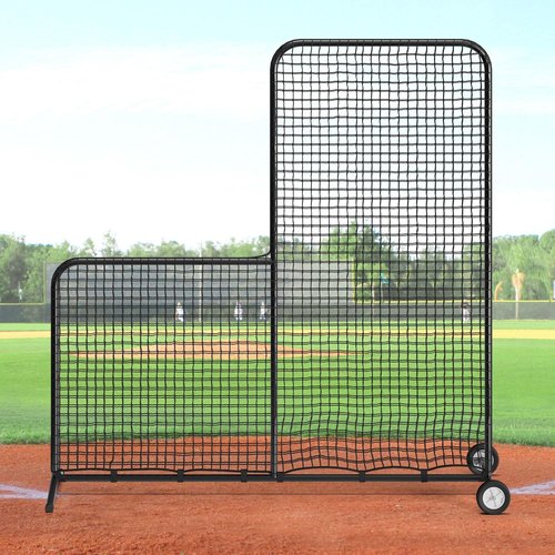 Shopsource Baseball L Screen with Wheels for Batting Cage, 7x7ft Pitcher Protector Net for Pitchers Protection, Includes Pitchers Glove,Training Ball, Portable Carry Bag