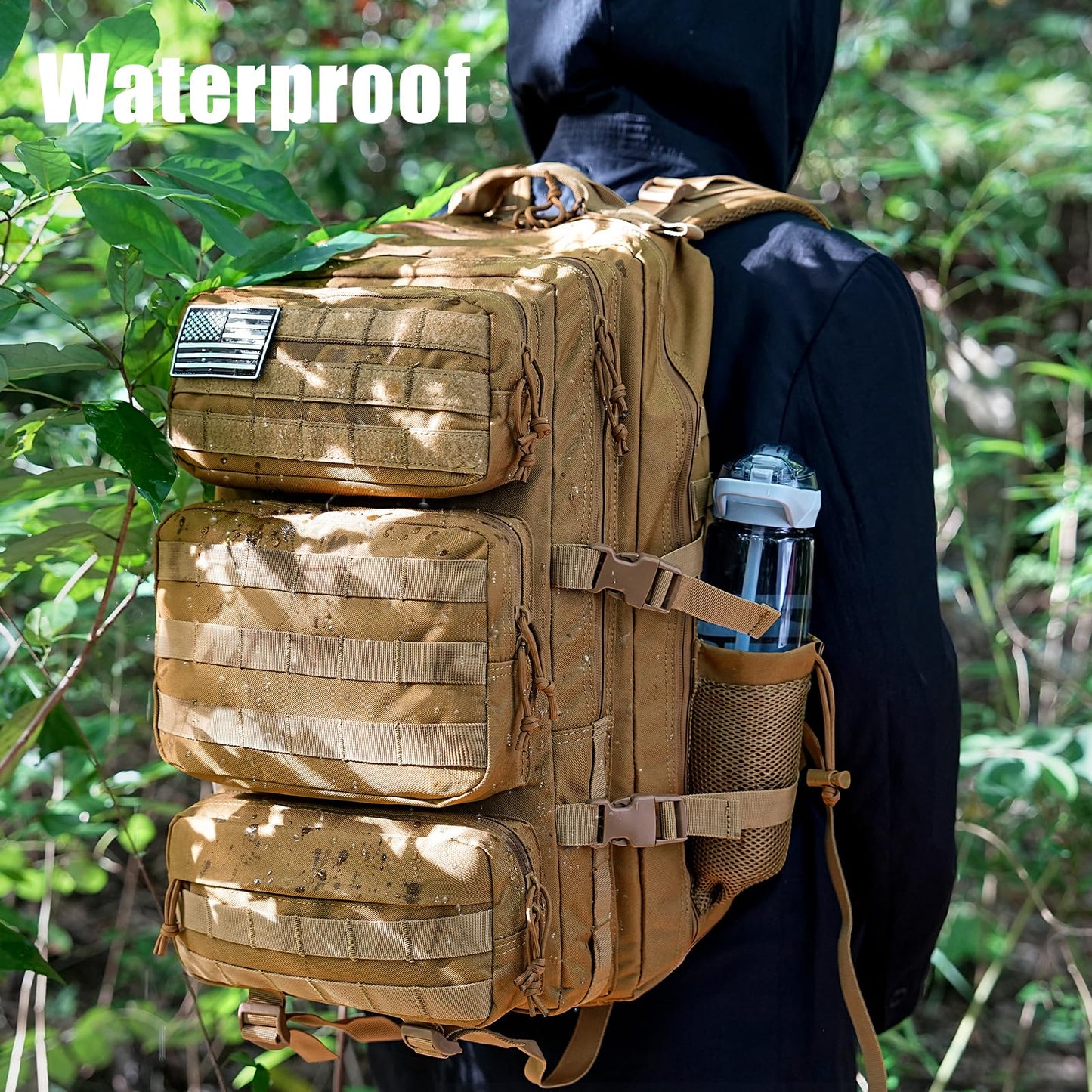 kookoomia Military Tactical Backpack 50L Large Day Backpack for Men Molle Army 3 Days Assault Pack Bug Out Bag Water Resistant and Heavy Duty Hiking Treeking Rucksack - Brown