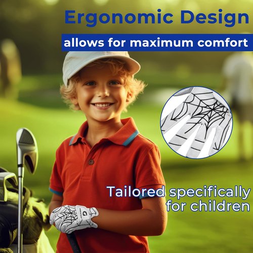 AIGEVTURE Golf Gloves Kids Junior Toddlers Left Hand Children's Premium Youth Golf Gloves Boys Girls Black and White Large,Age8-10,2pieces