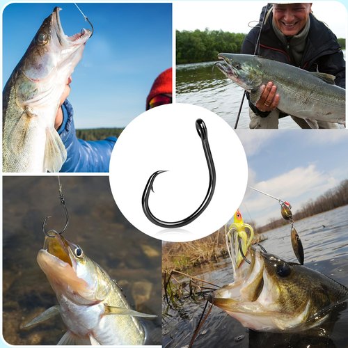 9KM DWLIFE Fishing Hooks Circle Hooks 25pcs 4X Strong Fish Hook,High Carbon Steel Non-Offset Closed Eye Wide Gap for Catfish Striped Bass Salmon Fresh and Saltwater 2/0