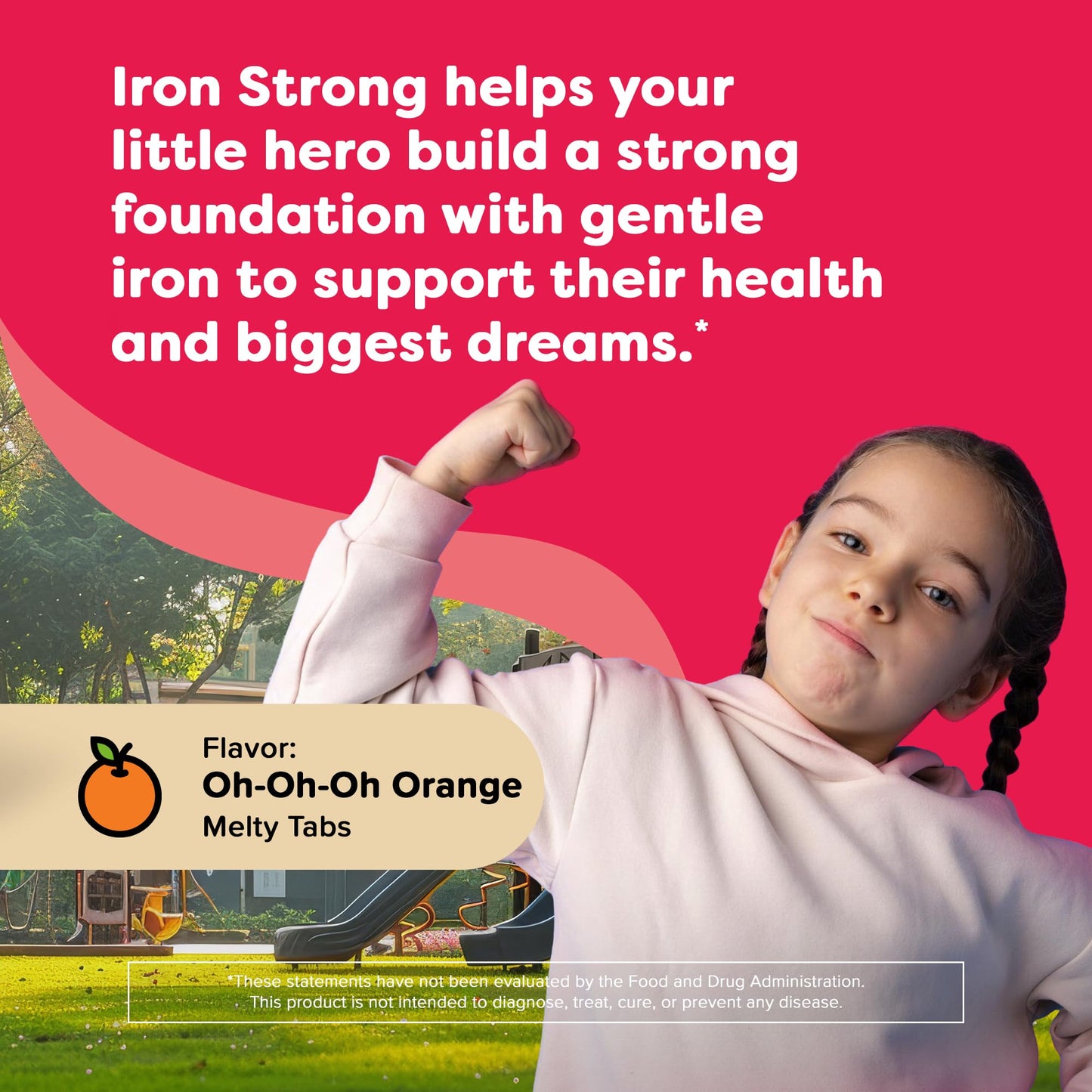 Renzo's Iron Supplements for Kids, Dissolvable Vegan Kids Iron Supplement with Vitamin C, Sugar-Free Melty Tabs, Orange Flavor, 90-Count