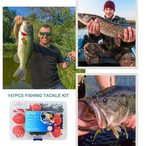 ELLYCIO 147/295 PCS Fishing Tackle Kit, Including Fishing Hooks, Bobbers, Octopus Circle Baitholder Hooks, Sinker Weights for Bass Trout Catfish Panfish (147 Pcs Fishing Tackle Kit)