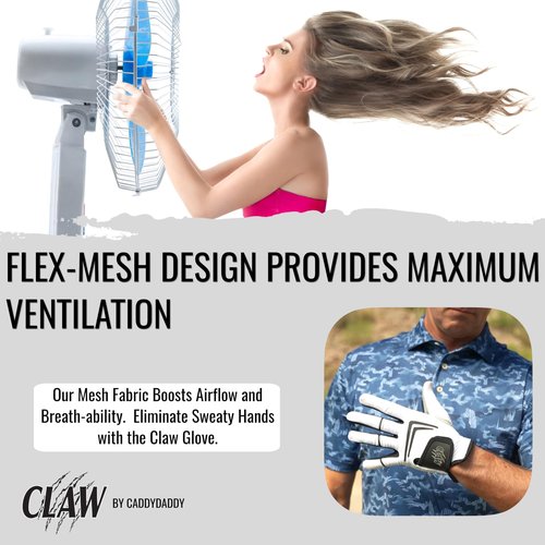 CaddyDaddy Claw Golf Gloves for Men | Flex-Mesh Design for Cool Ventilation | Lasts 3-5 Times Longer Than Leather | Silicone-Web Coating for Maximum Grip | 100% Machine-Washable | White | LH-Large