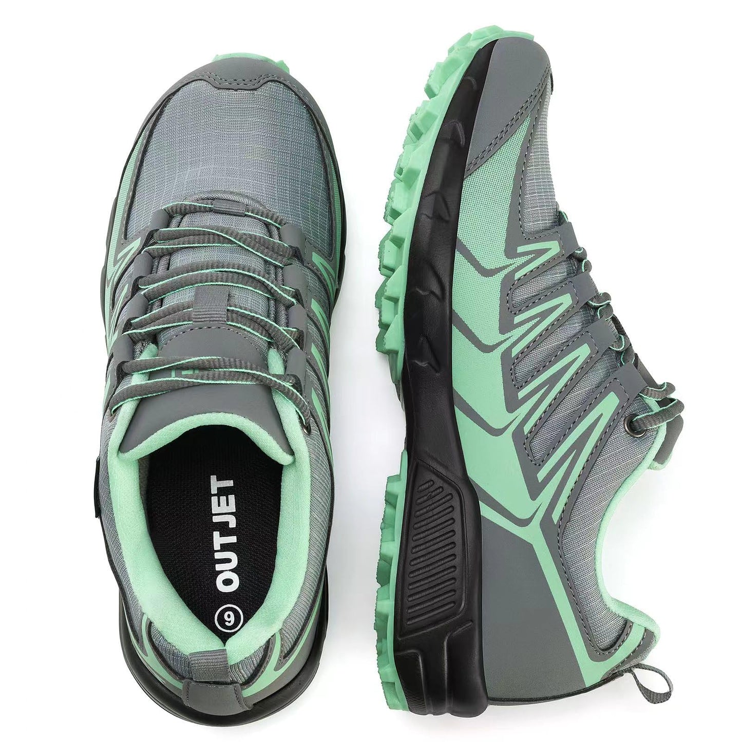 OUTJET Women's Waterproof Hiking Shoes Lightweight Non-Slip Trails Walking Shoes Outdoor Sneakers Green