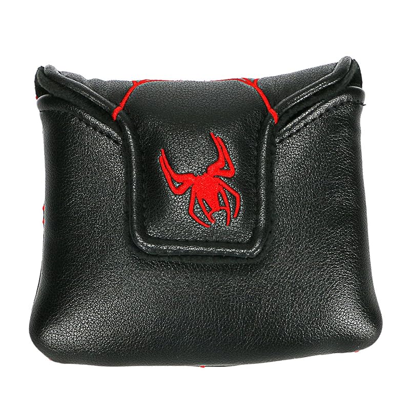 Magnetic Square Mallet Putter Headcover - Black with Red Spider Embroidery