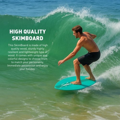 Skimboard Surface Brand - 40 Inch Skim Boards for Beach Adults ＆ Kids, High Gloss Coat Wooden Skim Board for Beginners, Durable Lightweight Wood Body Board