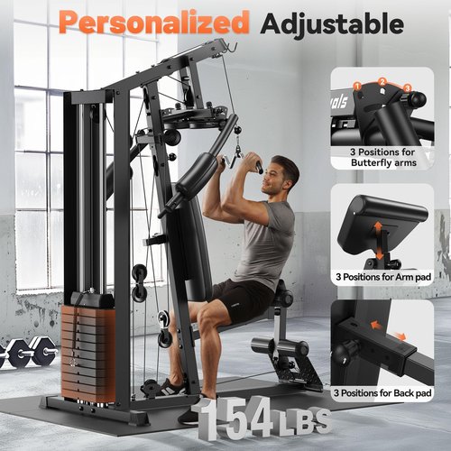 Sportsroyals Home Gym Equipment, 154LBS Weight Stack, Full Body Workout Machine with Pulley System for Strength Training (Black)
