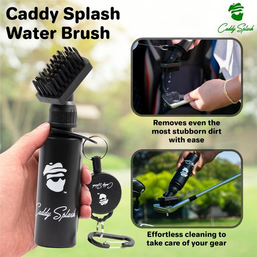 Caddy Splash Golf Club Brush Cleaner with Water - Heavy Duty Retractable Clip- Squeeze Bottle for Easy Cleaning with Nylon Bristles- Holds 4 Oz Water - Golf Accessories- USA Company