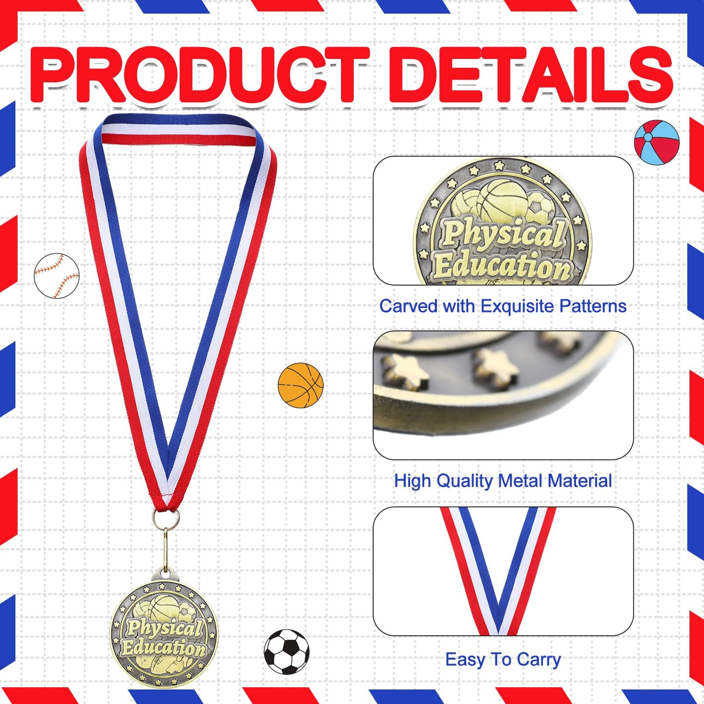 Quelay 30 Pcs 2'' Medals for Awards Winner Bulk with Neck Ribbons Metal Trophy Award Prize Gift for Kids Students Adults School Graduation Participation Competitions(Physical Education)