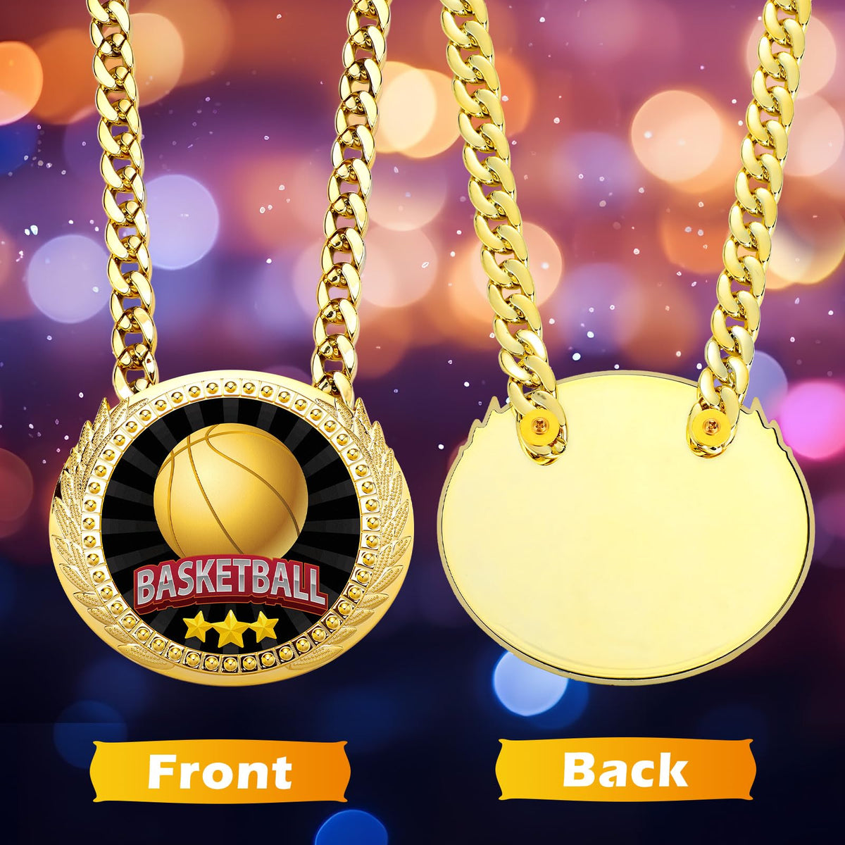 Tondiamo Sports MVP Turnover Chain Medal 6" Big Gold Champ Award Necklace Chain Baseball Basketball Football Soccer Softball Volleyball Sports Competitions Prize Gifts and Party Favors(Basketball)