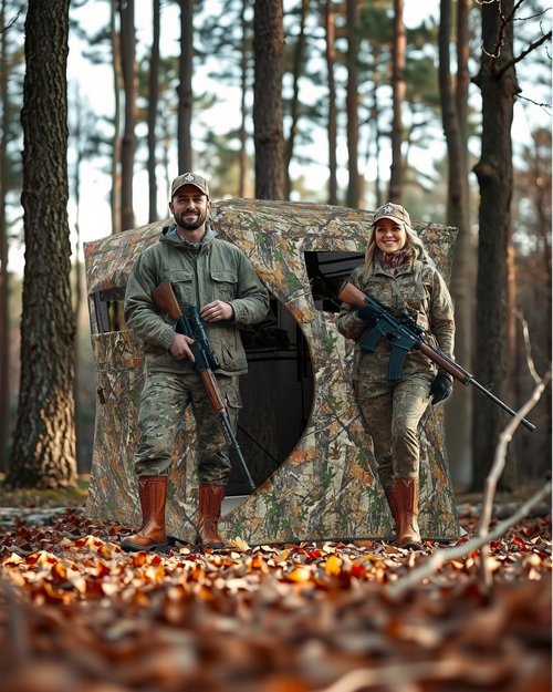 ChicCoutured Hunting Blinds- Portable 2-3 Person 270 Degree See Through Hunting Blind with Carrying Bag, Outdoor Turkey Gear, Ground Hunting Tent for Deer & Turkey Hunting