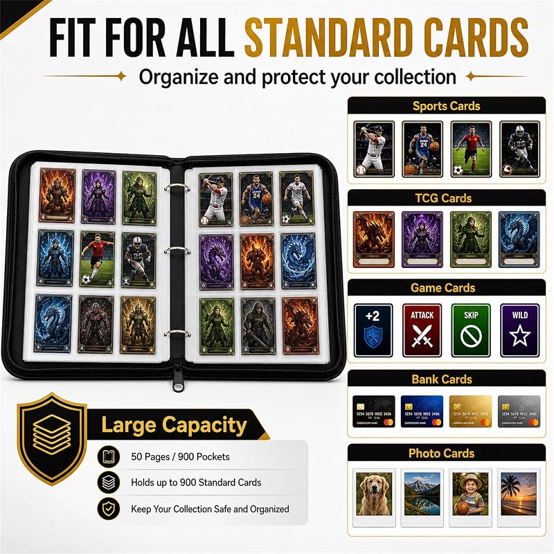 HBK Card Binder 900 Pockets - Black with 900 Card Capacity (Variation: Black+900 Pockets)