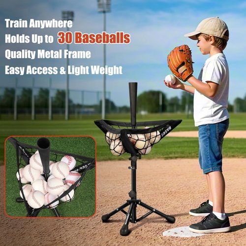 BaseGoal Baseball Tee for Kids,Batting Tee,Softball Tee,Youth Hitting Tee,Teeball Tee,Travel Tee, with Removable Baseball Caddy,Easy Adjustable Height and Carry Bag