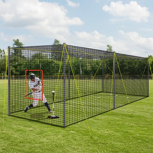 PLAYAPUT 30FT x 12FT x 8FT Batting Cage for Baseball & Softball with Pitching Machine Hole,Detachable Door,Target,and Guide Ropes,Portable Batting Cages for Backyard,Park,Field
