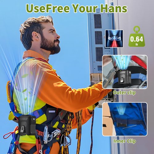 Rechargeable Portable Waist Fan ，5 Speeds Faster Cooling with 10000mAh Power Bank （8/40h Working ） Hands-Free Hanging Neck Fan, Quiet, clip on Fan for Camping, Outdoor, Jobsite ，Gifts for Women men