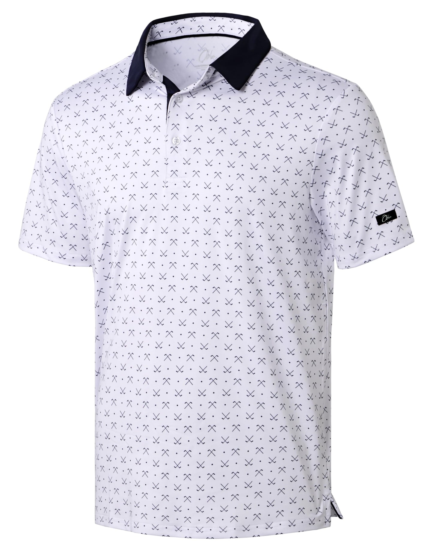 Obla Mens Golf Polo Shirts Short Sleeve Dry Fit Performance Moisture Wicking Casual Print Collared Golf Shirts for Men(White Golf Clubs_XL)