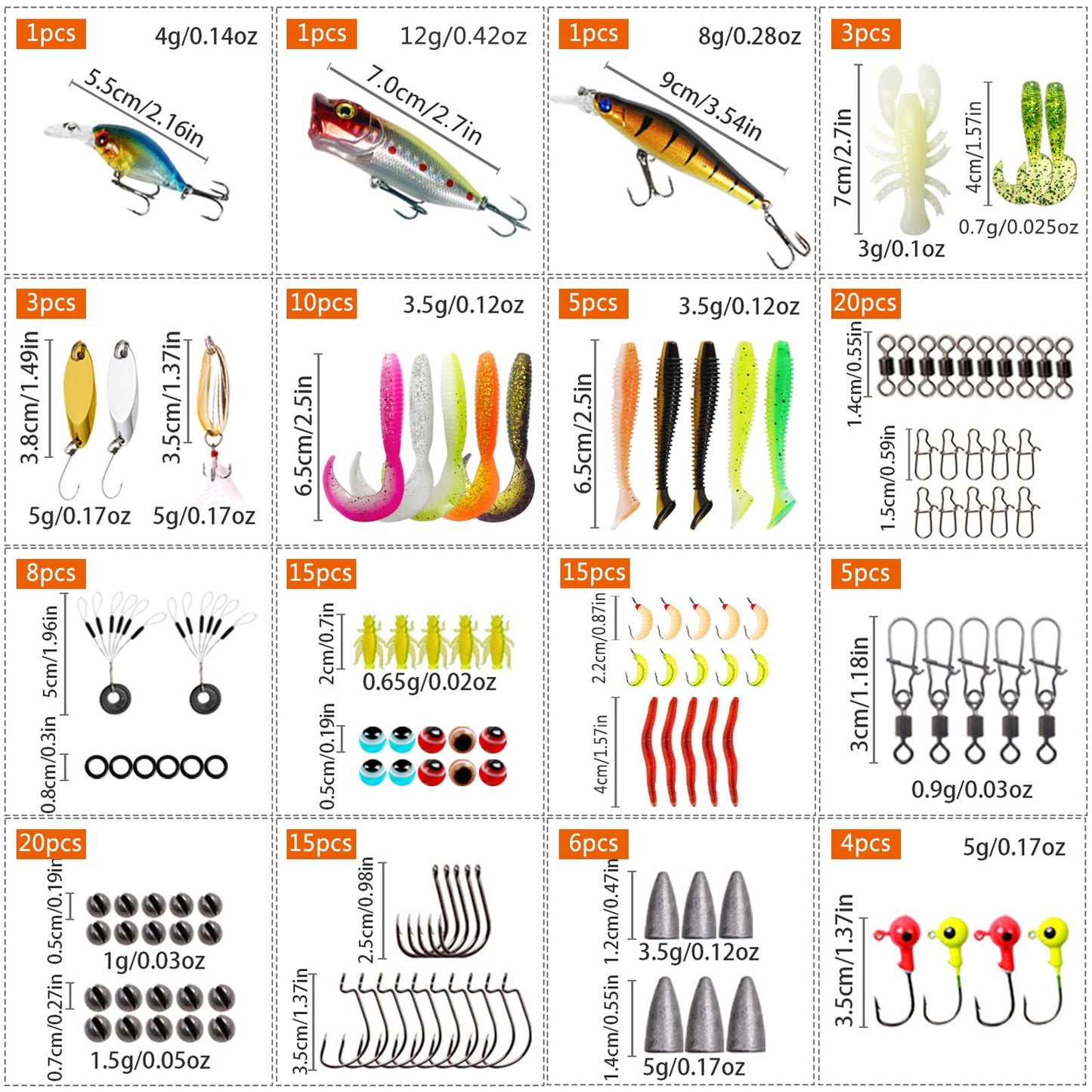 Fishing Lures kit, 132pcs Tackle Box Kit Included Crankbaits, Spoon, Hooks, Weights & Other Accessories, Freshwater & Saltwater Bait Lure for Bass, Trout, Walleye, Fishing Gear Gift for Men