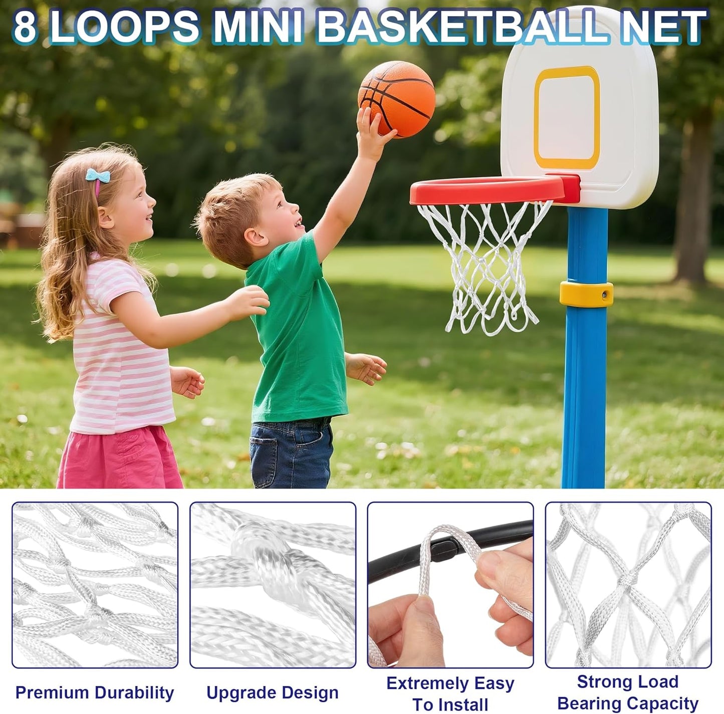 2 Pack Mini Basketball Net Replacement,8 Loops Indoor Outdoor Nets,Suitable for Doors and Walls