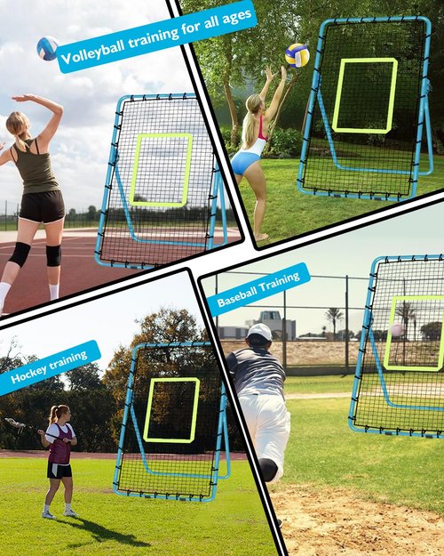7x4FT Volleyball Rebounder Net Set with Training Accessories, Portable Bounce Back with 5 Adjustable Angles for Practice Volleying, Bumping, Spiking - Easy Set Up with Volleyball and Travel Bag