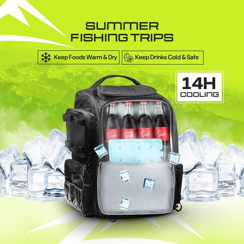 Zaloom Fishing Backpack with Rod Holder & Foldable Net - 40L Fishing Tackle Backpack, 2 Tackle boxes, Hiking Bag with Waterproof Rain Cover, Extra Storage Compartments