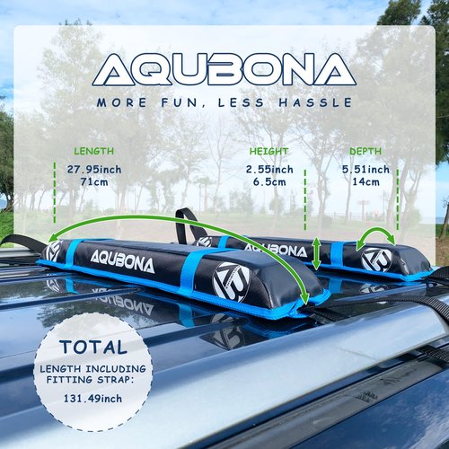 AQUBONA Universal Car Soft Roof Rack Pads，Luggage Carrier Capacity Load 158lb for Kayak/Canoe/Surfboard/Paddle with Adjustable & Steady Tie-Down Straps and Storage Bag