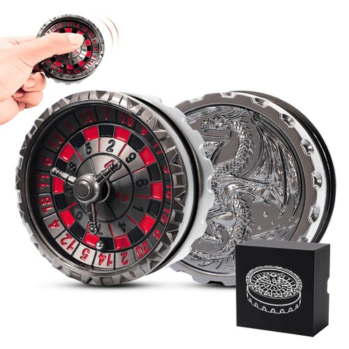 Froggod Roulette Dice Spinner – 1pc Metal DND Spinner with 3D Relief | Mechanical DND Dice – Dungeons and Dragons Gifts(D20 Black Red Blue)