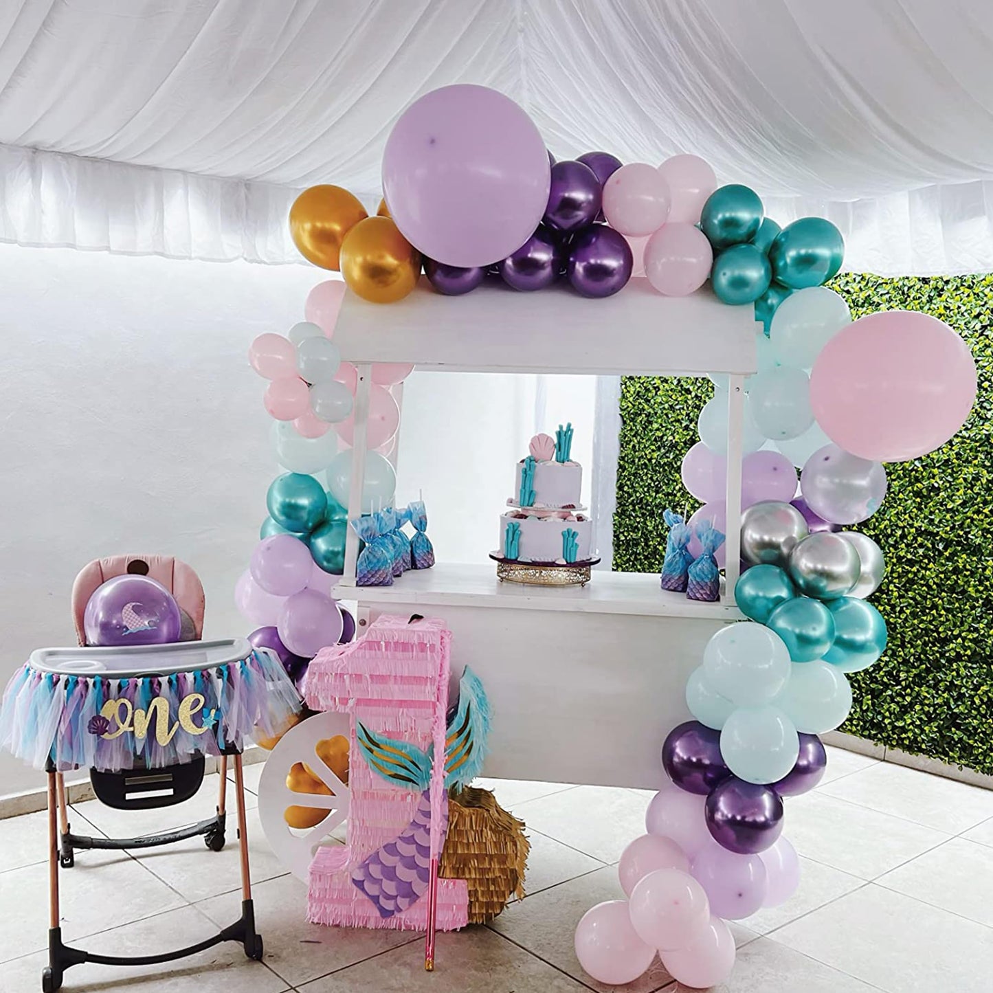 Mermaid Party Balloon Set, 60 Packs 12 Inches Metallic Purple Pink Green Blue Latex Balloons for Girls Mermaid Birthday Party Decoration, Baby Shower, Birthday, Under The Sea Party Decorations