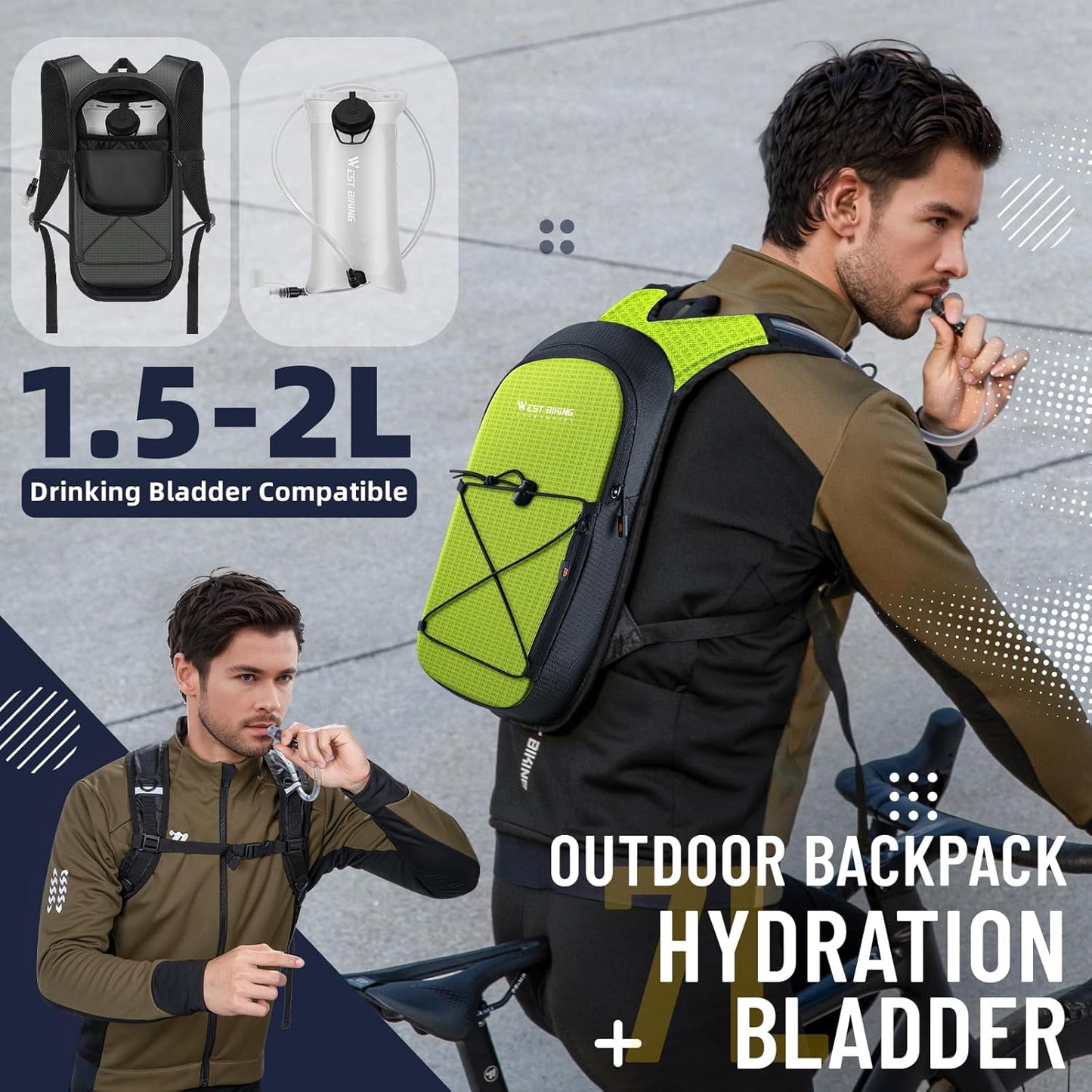 Hydration Backpack with TPU Hydration Bladder, Lightweight Hiking Water Backpack, Hydration Pack with 2L Water Bladder for Running, Cycling Climbing Camping Outdoor Sports