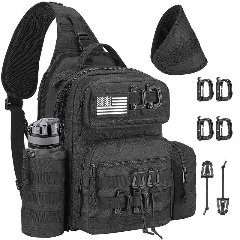 CVLIFE Sling Bag for Men Black Tactical Crossbody EDC Shoulder Bag