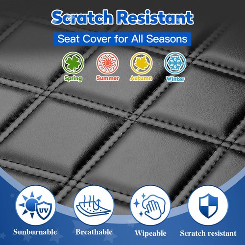 NOKINS 4PCS Golf Cart Diamond Seat Covers Kit, Front&Rear Seat Covers Fits EZGO TXT 1994-2013/EZGO RXV Standard Seat Cushion, EZGO Vinyl Seat Cover Accessories, No Staples(Black&Black Stitch)