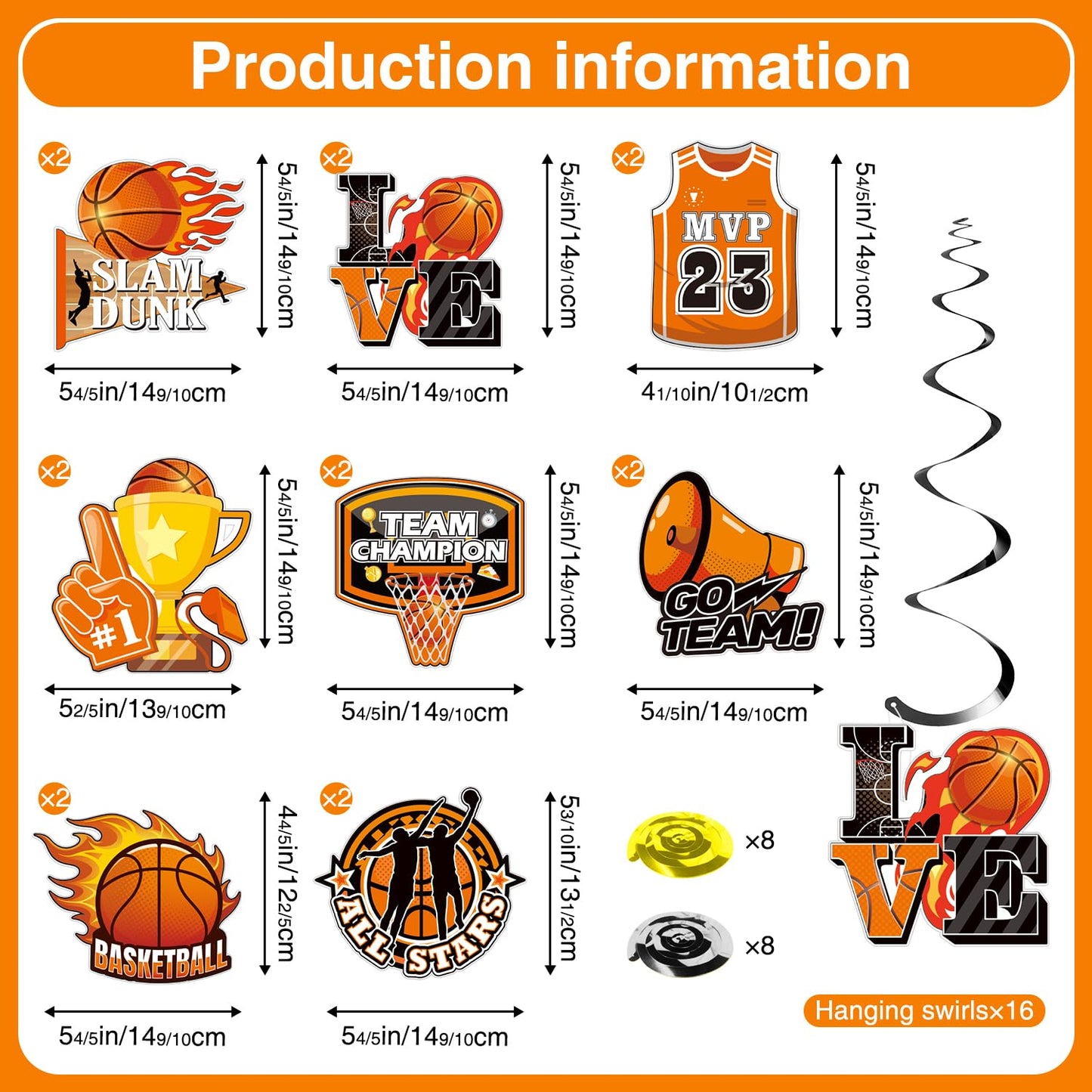 Biswiter No-DIY Basketball Party Decorations, 1 Pc Basketball Theme Banner and 16 Pcs Cutouts, Basketball Decorations for Party Classroom Stadium
