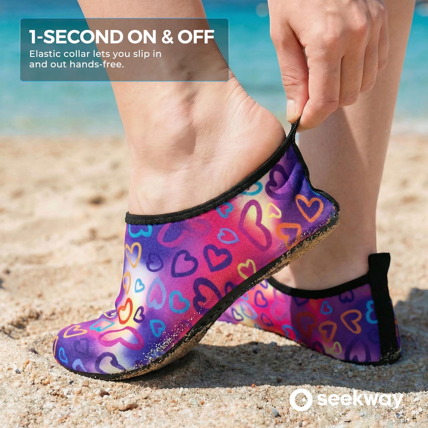 SEEKWAY Water Shoes Women Men Adult Quick-Dry Aqua Socks Barefoot Non Slip for Beach Swim River Pool Lake surf Black Size SK002