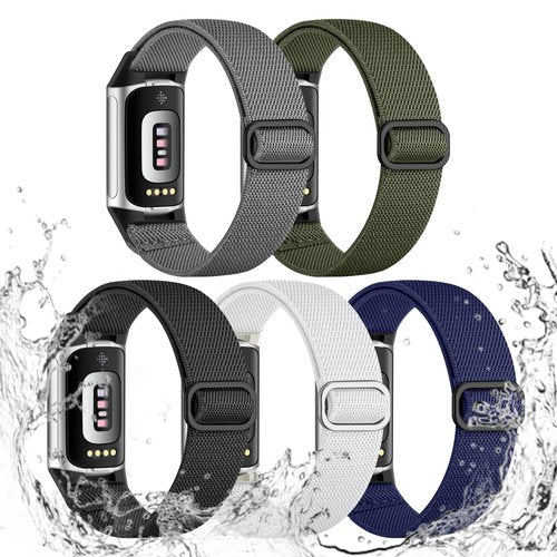 5 Pack Sport Nylon Band Compatible for Fitbit Charge 5/Charge 6 Bands Men Women, Comfortable Waterproof Fabric Elastic Bands for Fitbit Charge 5/Charge 6 Advanced Fitness Tracker
