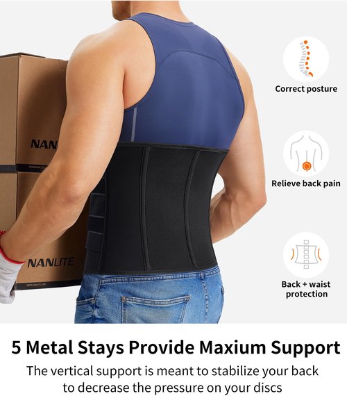 SCARBORO Waist Trainer for Men Faja Body Shaper Tummy Control Sweat Trimmer Corset Stomach Wrap Black-hooks
