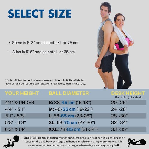 ProBody Pilates Exercise Ball - Multiple Sizes Gym Grade Balance Ball for Fitness, Workout, Pregnancy & Physical Therapy, Stability Yoga Ball Chair (Blue, 65cm)