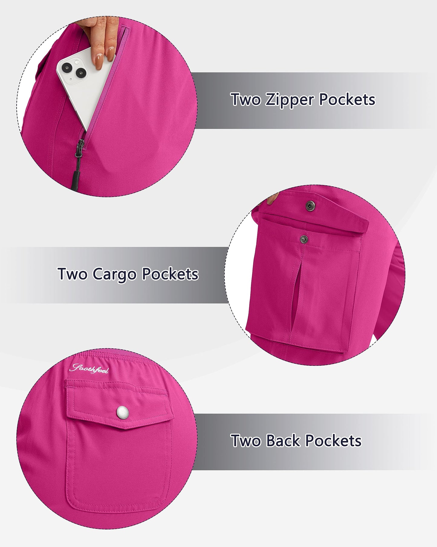 Soothfeel Women's Cargo Capris Pants with 6 Pockets Lightweight Quick Dry Travel Hiking Summer Pants for Women Casual (Rose, 4XL)