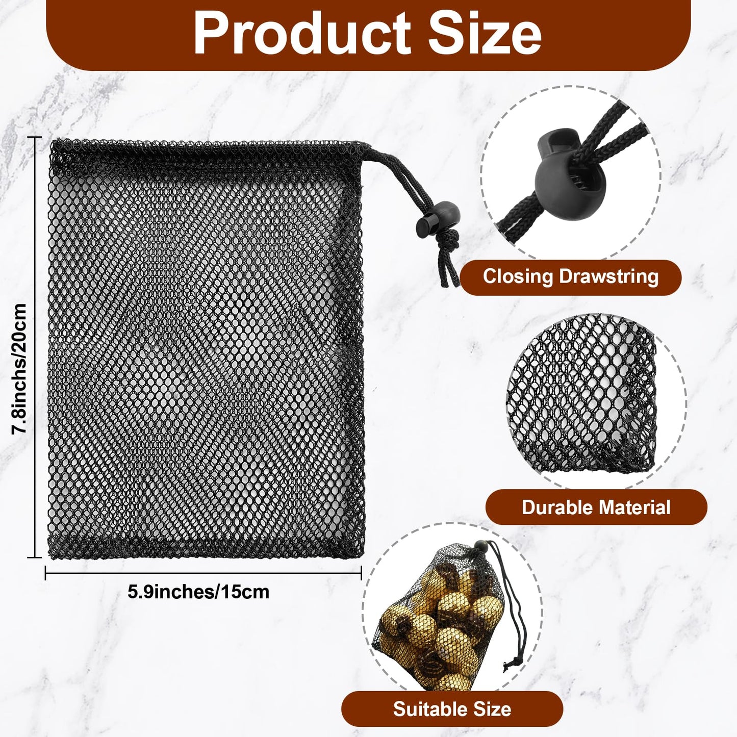 UNOONE Small Drawstring Bags, 7.8x5.9In Portable Storage Bags, Mesh Bags Drawstring for Toy, Mesh Bag Storage for Sport Indoor Fruit Outdoor (6PCS)