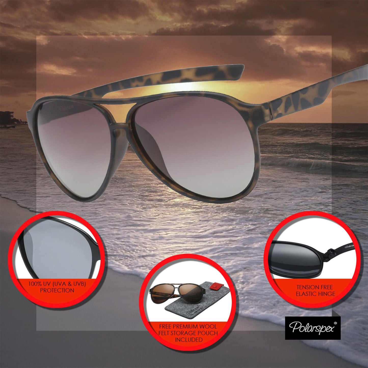 PolarSpex Aviator Sunglasses for Men & Women - Bendable and Polarized Retro Sunglasses - Fashionable Men Shades