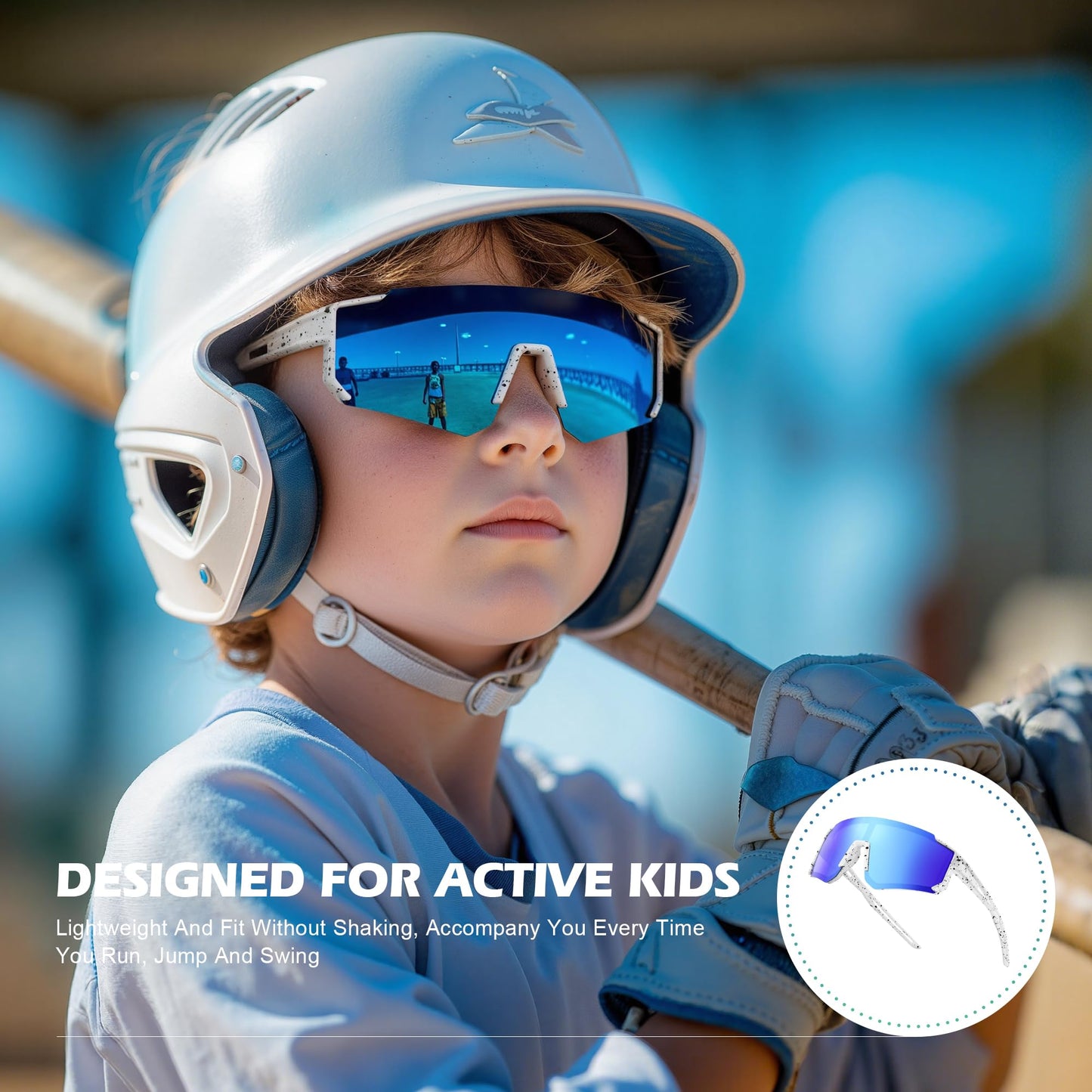 Fanshen Kids Baseball Sunglasses for Boys Girls Ages 3-12, Sports Polarized Youth Baseball Softball Sunglasses UV Protection (Bright Black/Gold)
