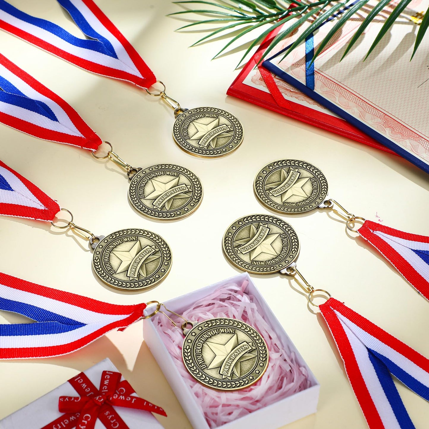 Remuuly 30 Pcs Gold Medals Bulk 2'' Basketball Soccer Baseball Volleyball Football Lacrosse Kickball Cheer Bowling Trophy Medals for Awards for Sports Participation Winner Gift(Gold,Participate)