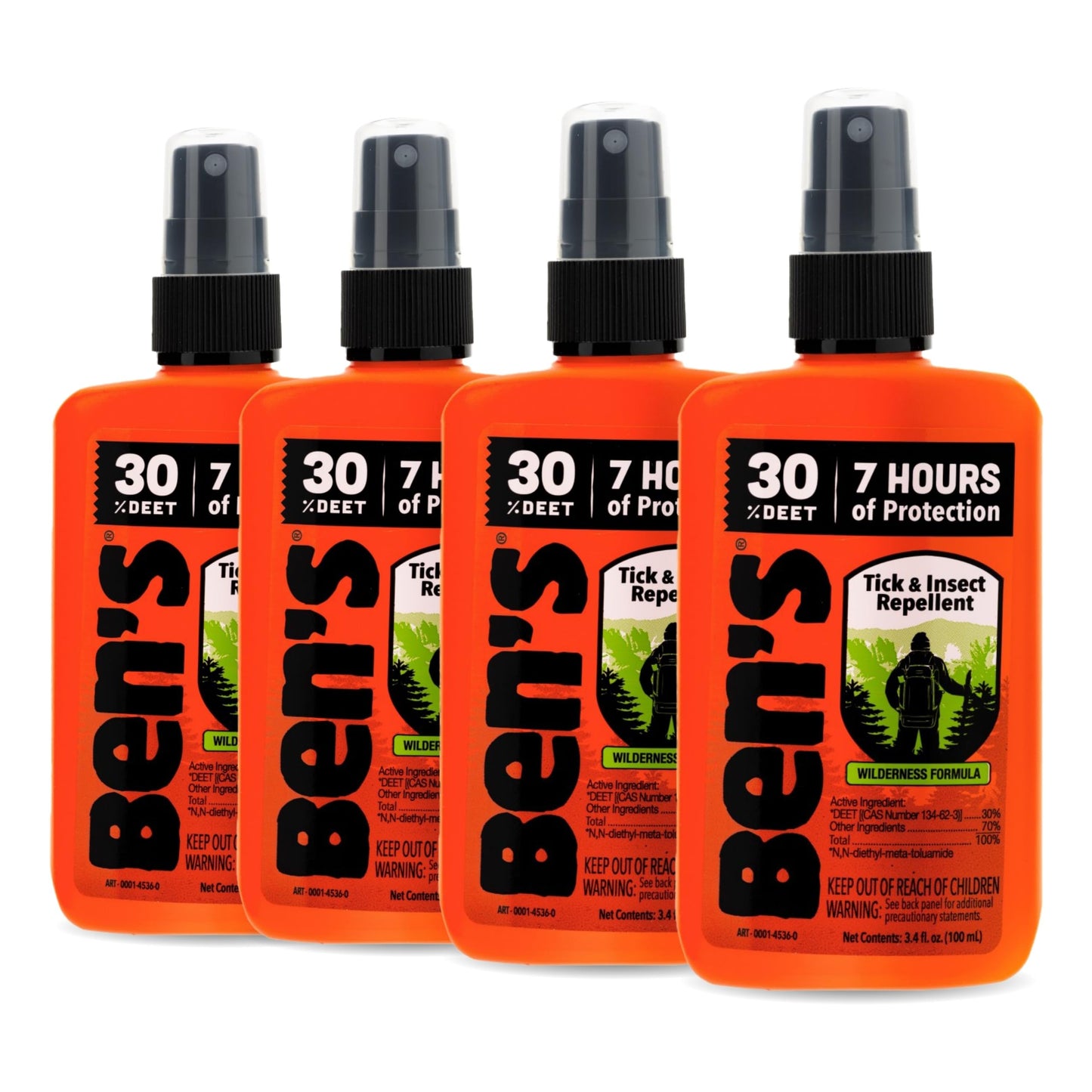 Ben's Tick & Insect Repellent - Travel Size Bug Spray with 30% DEET for Mosquitoes, Ticks & More - Up to 7 Hours of Protection - Fragrance-Free - 3.4 Fl Oz (4 Pack)
