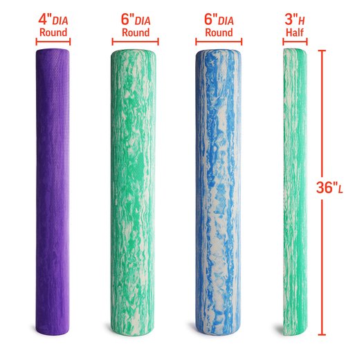 OPTP PRO-ROLLER Standard Density Foam Roller - Durable Roller for Back Massage, Deep Tissue Foam Roller Exercises, Stretching, Fitness, Yoga and Pilates - 36 Inches by 6 Inches, Blue
