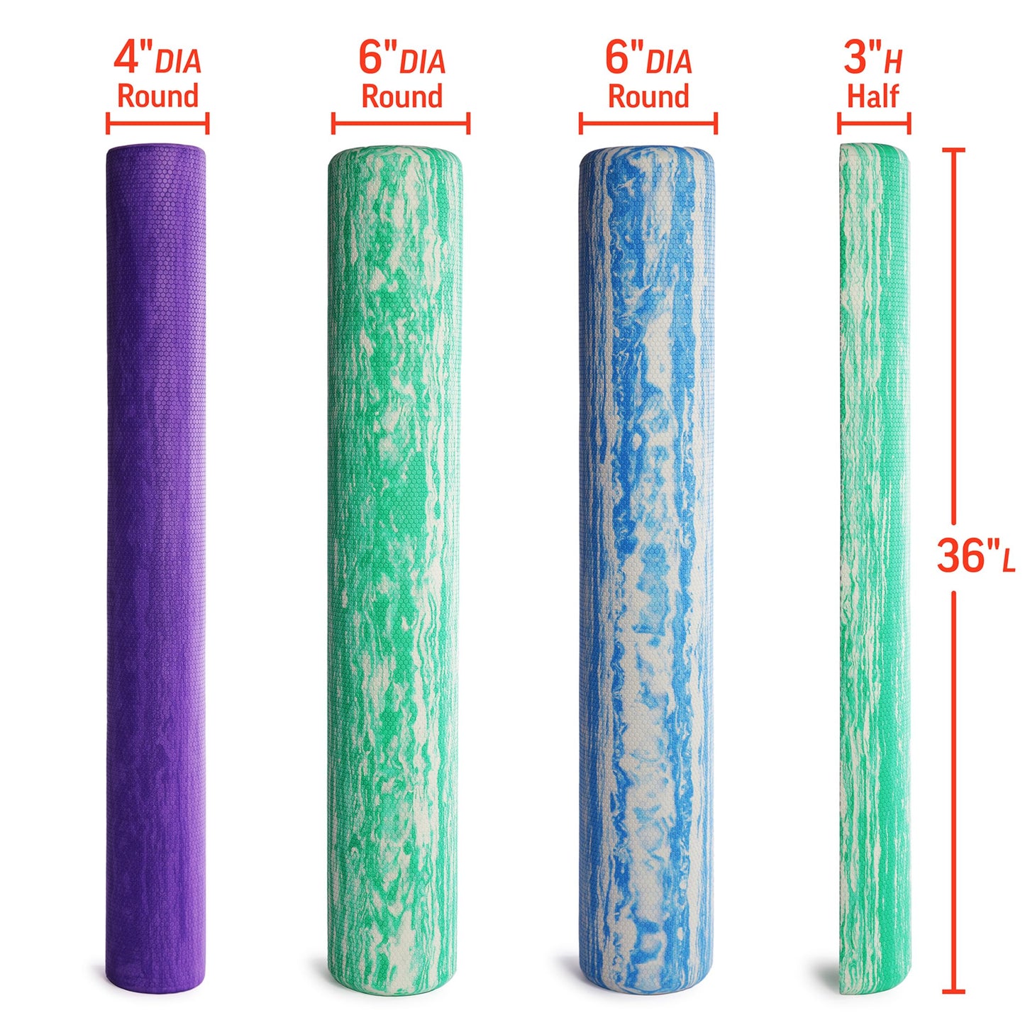 OPTP PRO-Roller Standard Density Foam Roller – Medium Density Foam Roller for Physical Therapy, Pilates, Yoga Foam Roll Exercises, and Muscle Recovery - Purple 36" x 4"
