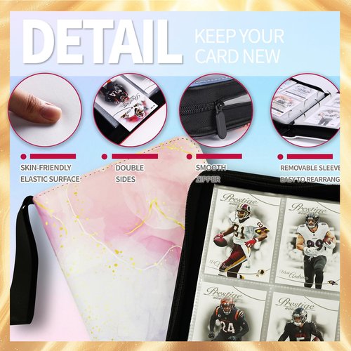 Card Binder 4 Pocket, Trading Card Binder 440 Pockets with Removable Sleeves, Zipper Card Book Album Holder[PROTECTIVE][PLEASANT TOUCH SURFACE]
