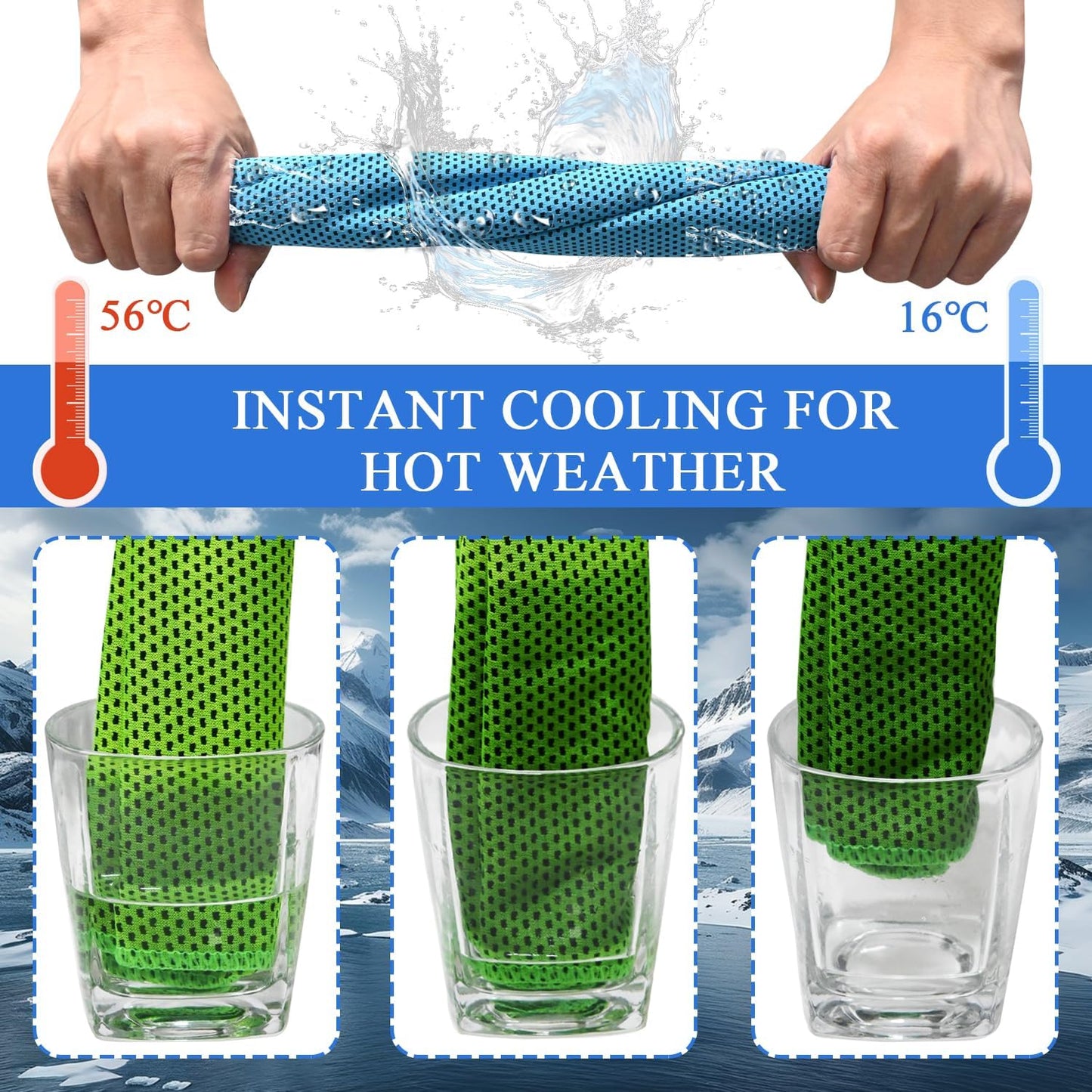 12 Pack Cooling Towels, 32 x 12 Inch Microfiber Ice Towels, Soft and Breathable Neck and Face Cooling Towels, Sweat Wicking Towels for Yoga, Running, Gym, Workout, Outdoor Exercise, 10 Colors