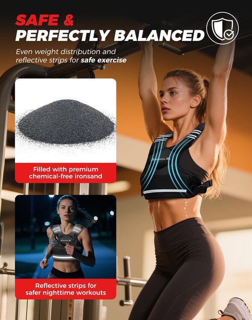 BAGAIL Adjustable Weighted Vest, 4-10lb/12-18lb/20-32lb Rucking Vest for Women & Men with 6 Weights & Large Pocket, Weight Vest for Home Workouts, Running, Walking and Strength Training - Black