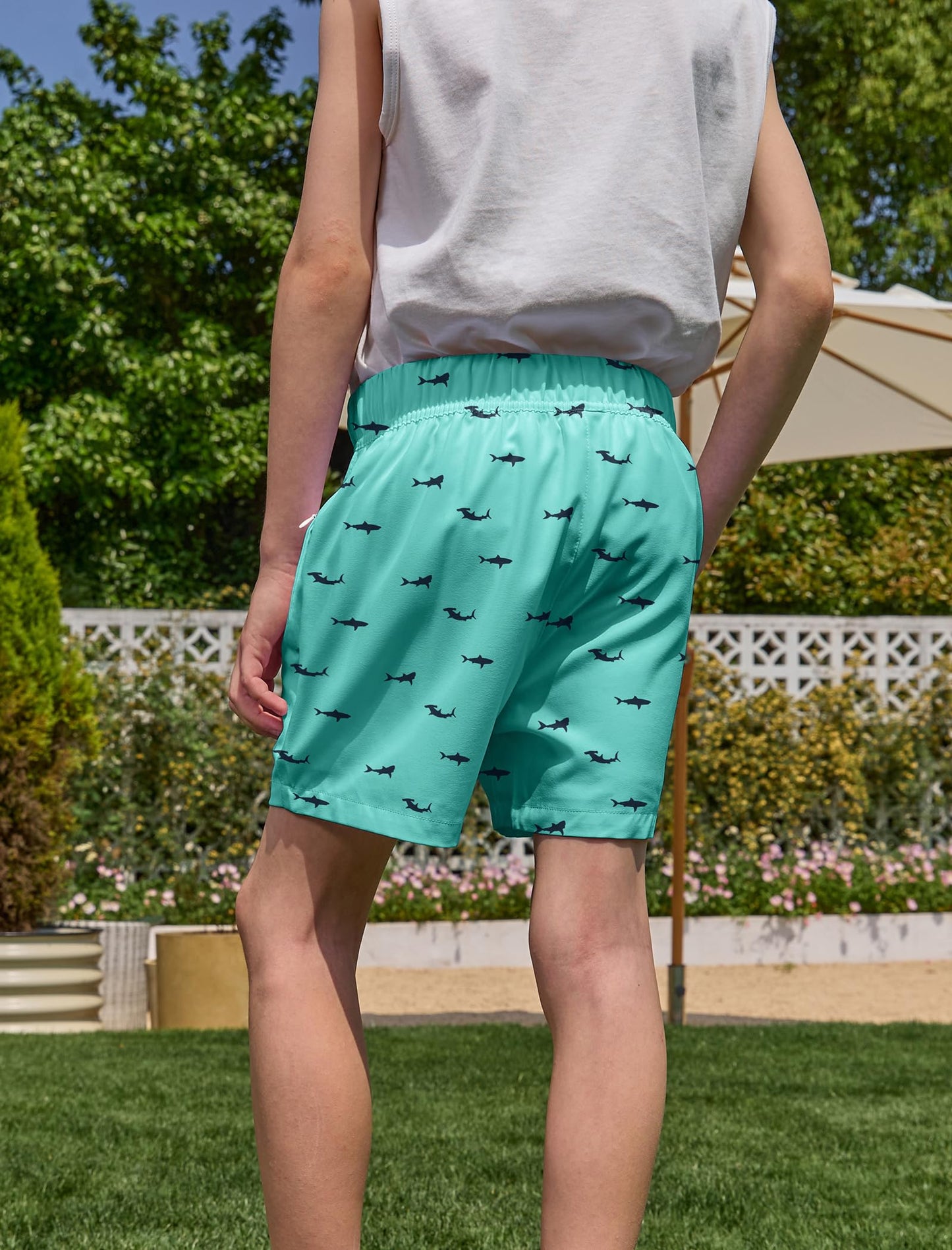 APTRO 2 in 1 Boy's Swim Trunks Quick Dry Kids Bathing Suits with Zipper Pockets Board Shorts G02-Green Fish 10-12
