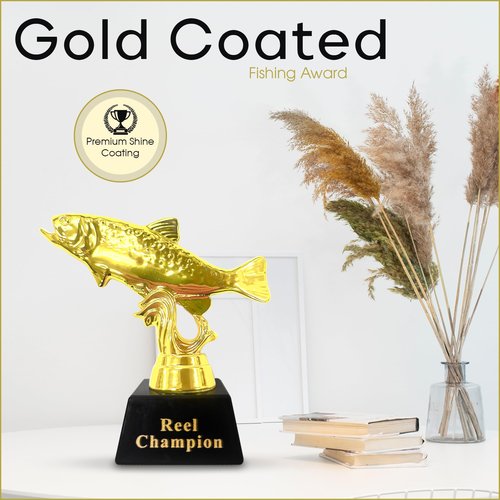 Vaulted Skulls & Co Fish Trophy | Reel Champion Trophies | Golden Fishing Trophy | Big Fish Trophy | Award for Fish Derbies and Fishing Tournaments | Fishing Prizes | Gold/Black | 3"